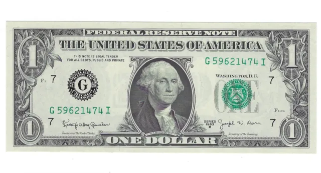 1963B One Dollar Joseph Barr Federal Reserve Note $1 Chicago Illinois 1963 B