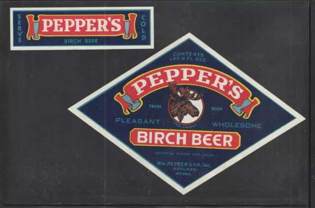 PEPPERS BIRCH BEER SODA BOTTLE LABELS Neck + Bottle DIAMOND SHAPE { MOOSE }