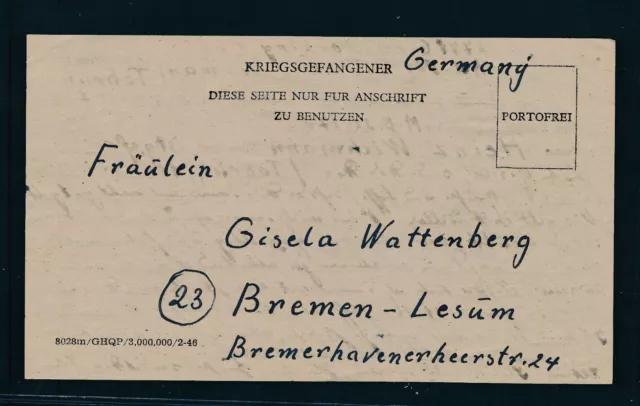 K2210) Kriegsgefangenenpost GB/UK, Kte M.E. Tobruk Libyen 12.1.47 nach Bremen