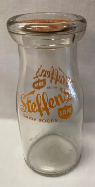 Awesome Old Steffens Dairy Food Advertising Glass Milk Bottle Half Pint 2