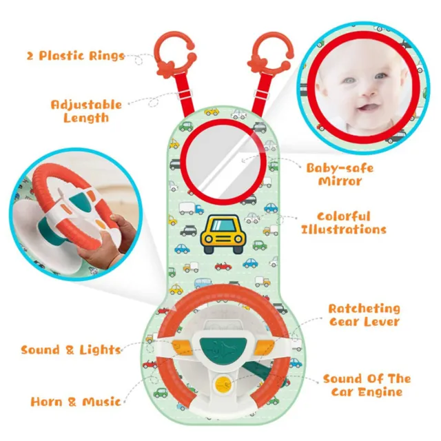 Baby Car Seat Toy with Mirror Music Light Colorful Car Seat Play Center Toy〗