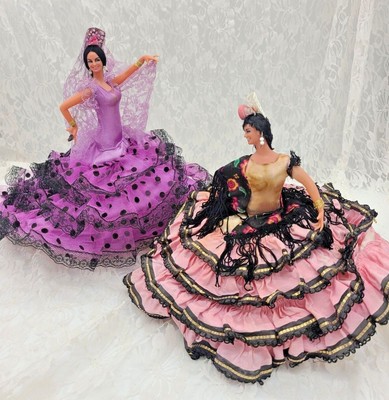 Vintage Marin Chiclana Espana Flamenco Dancers Spanish Doll Pink Purple