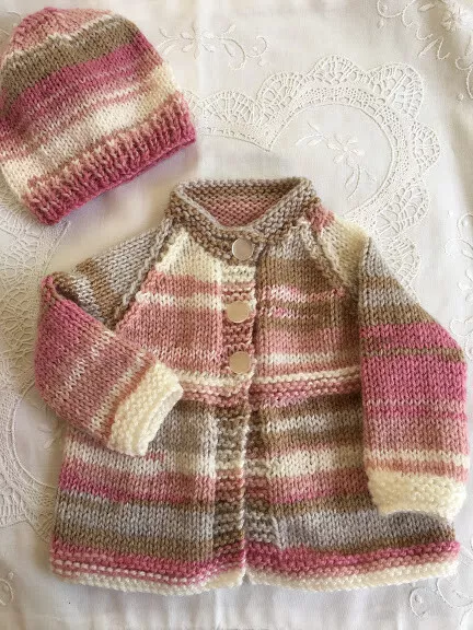 * Premature * 2 Piece Baby/Dolls Jacket Set * Multi Colours * Aust Hand Knitted