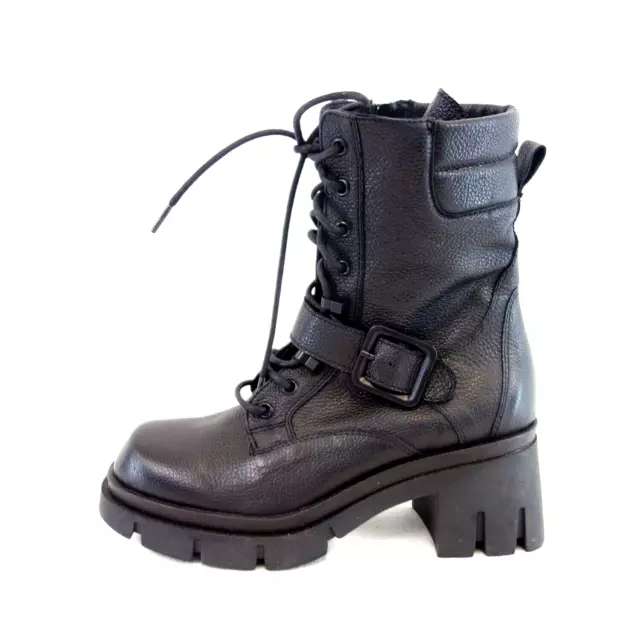 BUKELA Femmes Chaussures Bottes Bottines Bottes Biker Cuir Noir Taille 37 Neuf