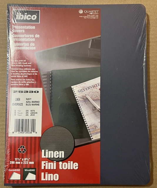 25 Sets Presentation Covers Linen Navy Blue - 11.25" x 8.75" - Comb or Wire Bind