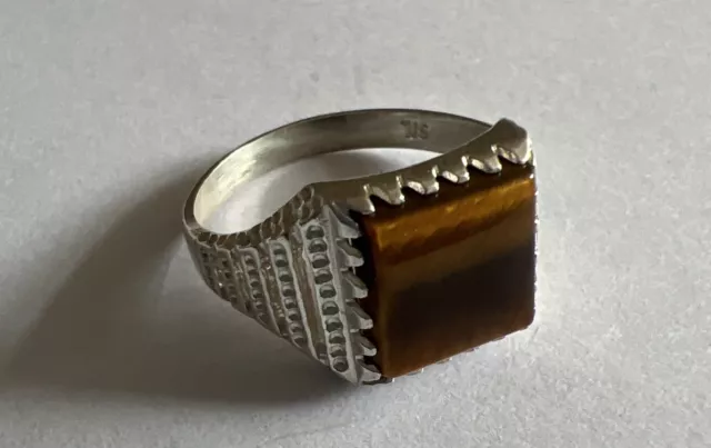Sterling Silver Square Set Tigers Eye Signet Ring