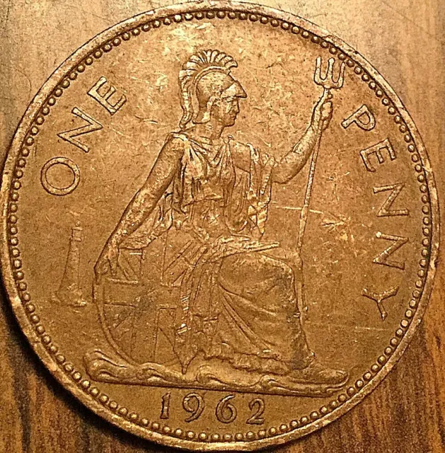 1962 Uk Gb Great Britain One Penny