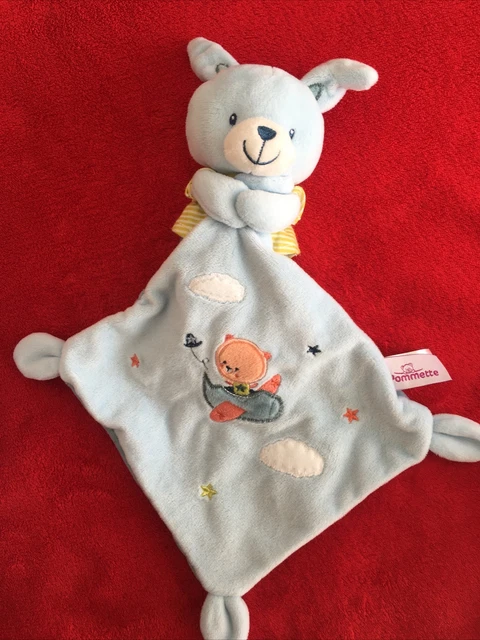 🇫🇷 Doudou Lapin Bleu T.shirt Raye Mouchoir Bleu Nuage Pommette Neuf