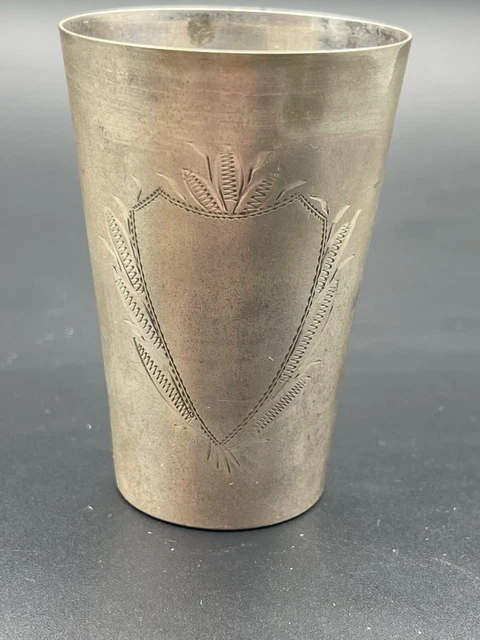 Rare Antique Imperial Russian Silver 84 Hand Etched Shot Wine Cup