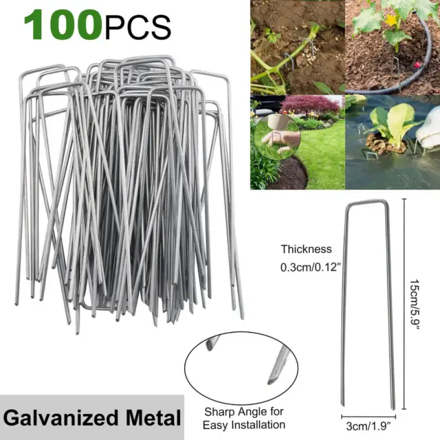 100pcs Weed Fabric Galvanised Staples Turf Pins Securing Pegs U Artificial Grass