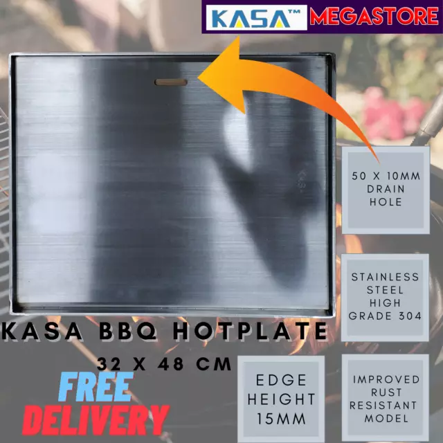 Kasa Bbq Solid Hot Plate 32 X 48 Cm Barbecue Premium 304 Grade Stainless Steel