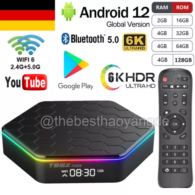 T95Z PLUS TV Box 5G WIFI6 6K HD 32/64/128GB Android 12.0 Smart Media Player HDMI