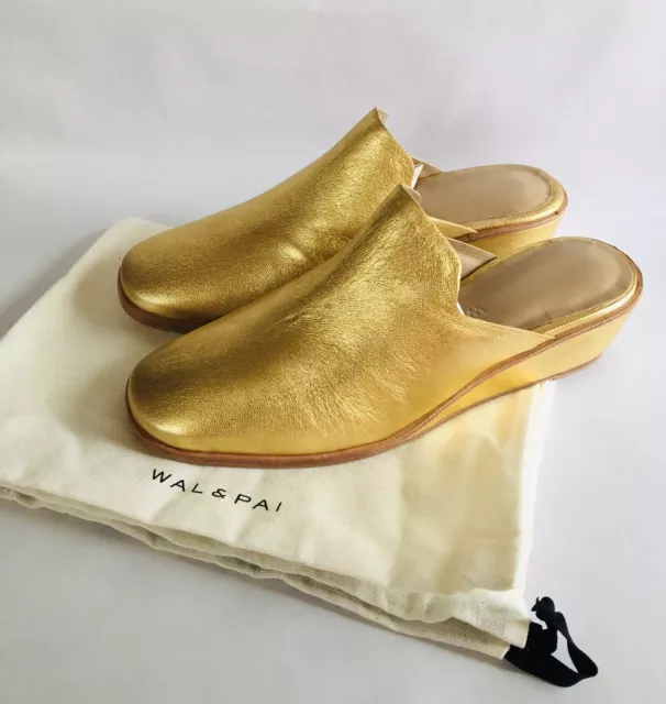 NEW J. Crew x Wal and Pai Echo Gold Leather Mules  sz 39 MSRP $328.00