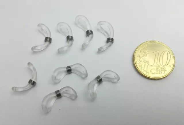 Terminales silicona cordón gafas X 8 UNIDADES de 20 mm transparente y plateado