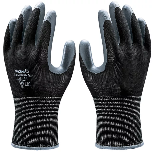 SHOWA 370 Assembly Precision Perfect Fit Grip Gloves Nitrile Palm Coated BLACK