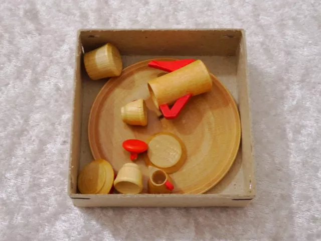 DDR Dregeno Design Holz Spielzeug Mini Kaffeeset für Puppenstube - Vintage - NOS 2