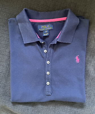 Girls Polo Ralph Lauren Navy/Pink Polo Shirt Size XL (approx age 14-16)