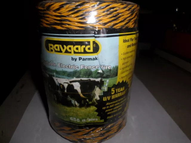 Electric Fence 656' Roll Portable Farm Pasture Wire Baygard Yellow Black USA