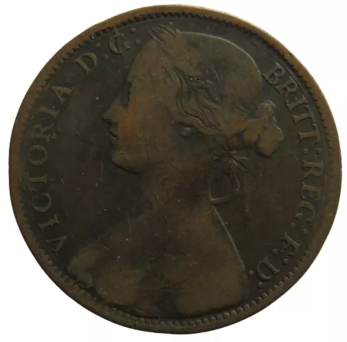 1865 Queen Victoria Bun Head One Penny Coin - Great Britain