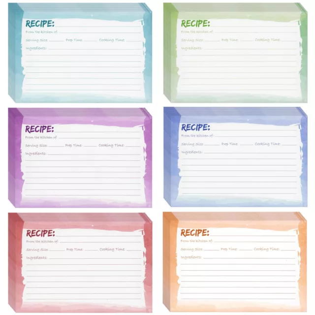 60-Pack 4x6 Recipe Cards Double Sided, Colored Recipe Index Cards
