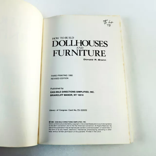 How to Build Dollhouses and Furniture by Donald Brann PB 1980 Learn to Build 3