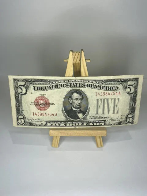 Currency Series Of 1928 F Five Dollar Red Seal US Note  $5