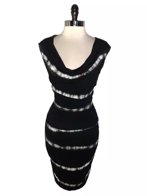 INC International Concepts Size L Sheath Dress Black White Tie Dye Sequins
