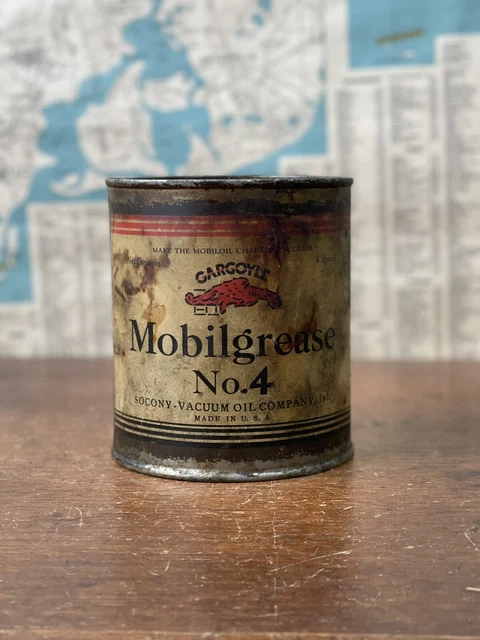 VINTAGE GARGOYLE MOBIL Grease No.4 Socony Vacuum Motor Oil 1 Lb Tin Can ...