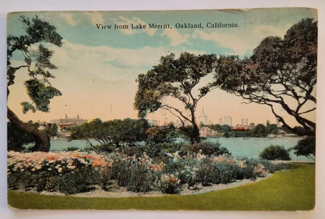 Oakland CA California View from Lake Merritt Vintage 1924 Postcard M3