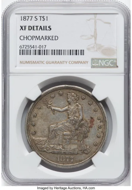 1877 S Trade Dollar..Chopmarked..Micro S..NGC  XF Details...Original uncleaned..