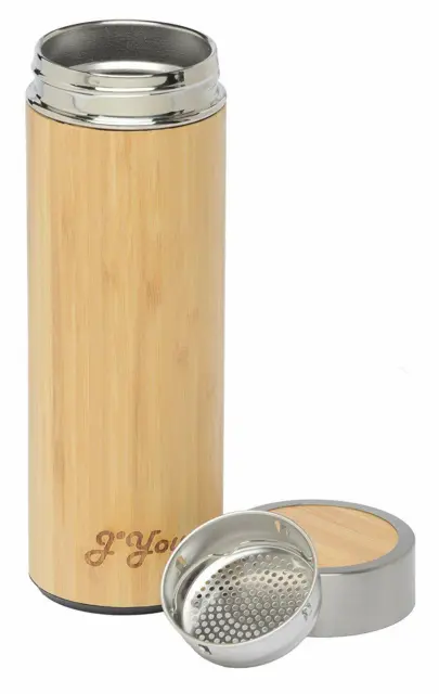 Natural Bamboo Travel Mug Stainless Steel Tea Infuser Hot or Cold Drinks Thermos