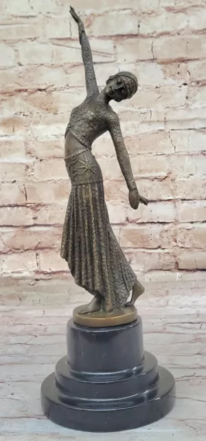 Fatto a Mano Bronzo Scultura Dopo Chiparus Dipinto Art Femmina Abito Firmato