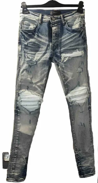 Amiri MX1 Jeans Distressed Patch Denim Skinny Stretch Jeans 28”