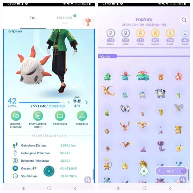 Pokémon Go Account/Acc LVL 42/Legendäre 315/aktiv2016/ Event Pokemon/2016