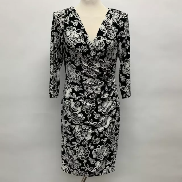 Lauren Ralph Lauren Women's Dress 8 Multicolor Black Ivory Floral Faux Wrap