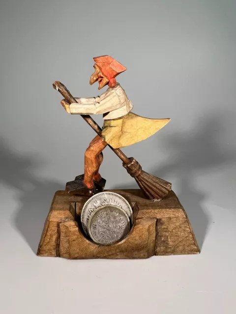 Wooden WITCH ON BROOMSTICK traditional Handmade Hand Crafted VINTAGE CARVED
