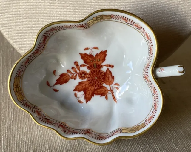 HEREND CHINESE BOUQUET Rust Porcelain Leaf Dish Nut Bowl Hungary Retired 3” X 4”