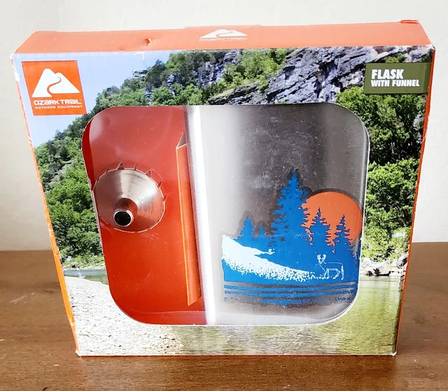 Frasco de acero inoxidable Ozark Trail 7,5 oz con tapa adjunta y embudo fácil de verter