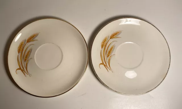 Homer Laughlin Golden Wheat Saucer 22Kt Gold Rim 6" 1949-1966 Set Of 2