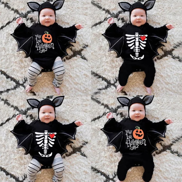 Newborn Baby Boys Girls Halloween Cosplay Costume Romper Bodysuit+Hat Outfits UK