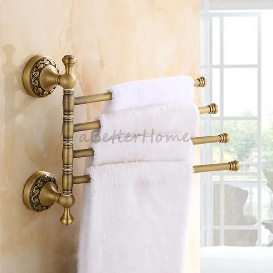 Bathroom Swivel Towel Bar Holder Antique Flower Carved Wall Mounted Swing Rack