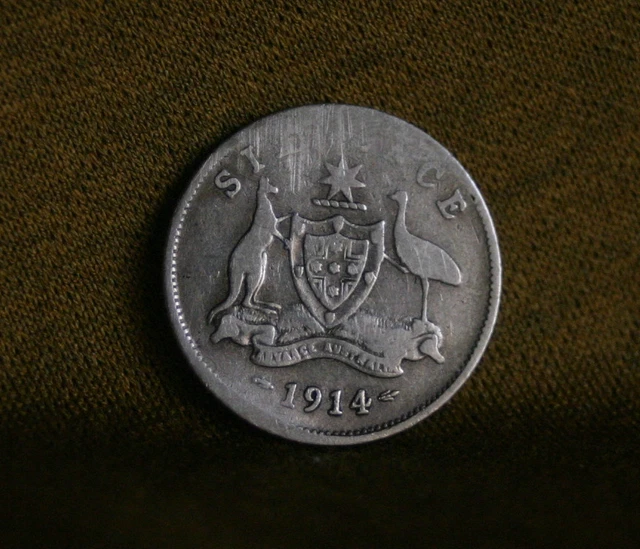 1914 Sixpence Australia Rare Silver World Coin KM25  6 Pence