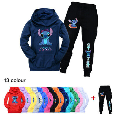 Kids Stitch Tracksuit Hoodies Hooded+Trousers Boys Girls Tops Pants Sportwear UK