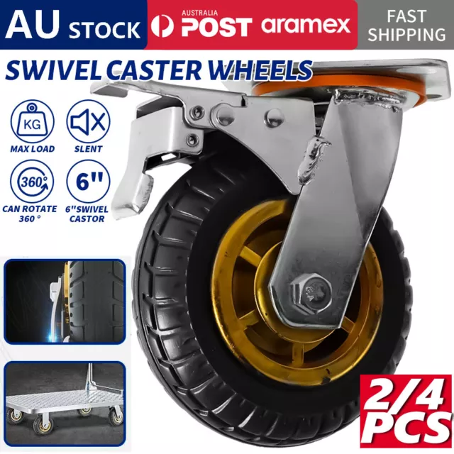 2/4X 6" 150 Heavy Duty Swivel Castor Wheels 800KG Trolley Furniture Caster Brake
