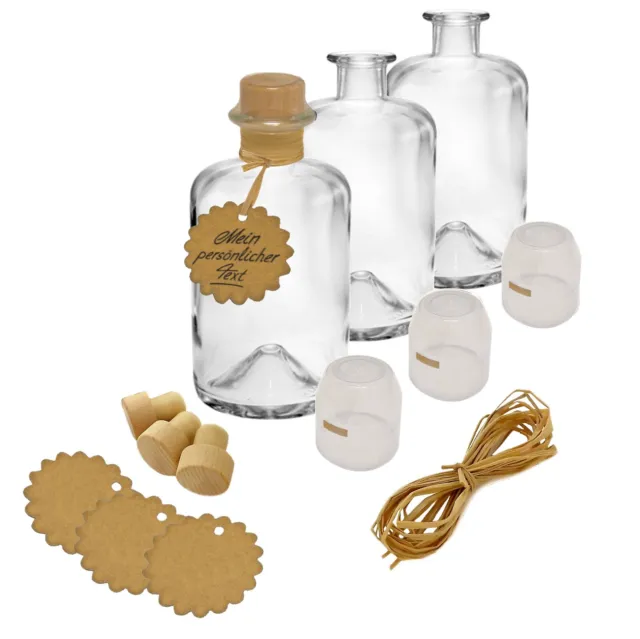 18x Apotheker Flaschen Glas Geschenk Set leer 0,7L +Anhänger Kapsel Korken Bast