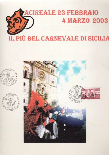 Cartella Francobolli Cartoline Postali Foglio Timbri CARNEVALE ACIREALE 2003