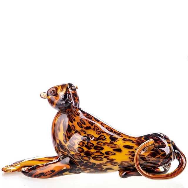 Glasfigur Leopard Skulptur Kristall Glas Statue Luxus Murano Stil Dekofigur