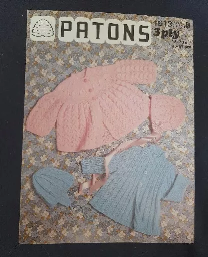 Patons Knitting Pattern 1613. Babys Coat, Bonnet, and Helmet. 18-20". 3ply