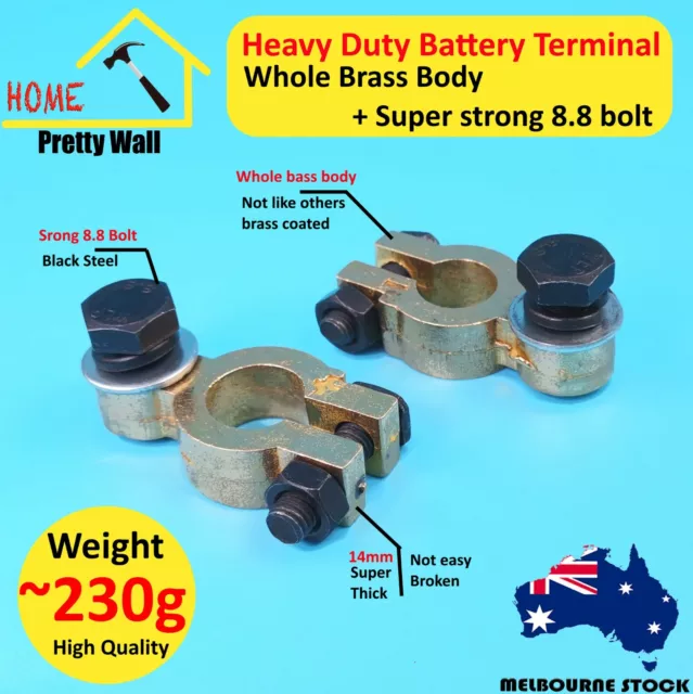 A Pair whole Brass body Battery Terminal Clamp Connector Clip Positive Negative