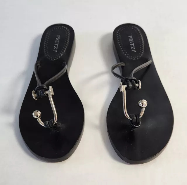 Pritzi Black Leather Thong Sandals - Women’s Size 9 Narrow